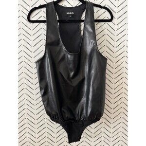 SER.O.YA Nina Black Faux Leather Bodysuit Women's Size Small
